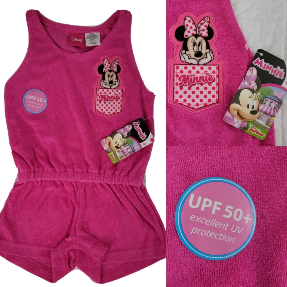 Disney Kids Pink Terry Cloth Minnie Mouse Romper/Beachwear with UPF 50+ Size 3T